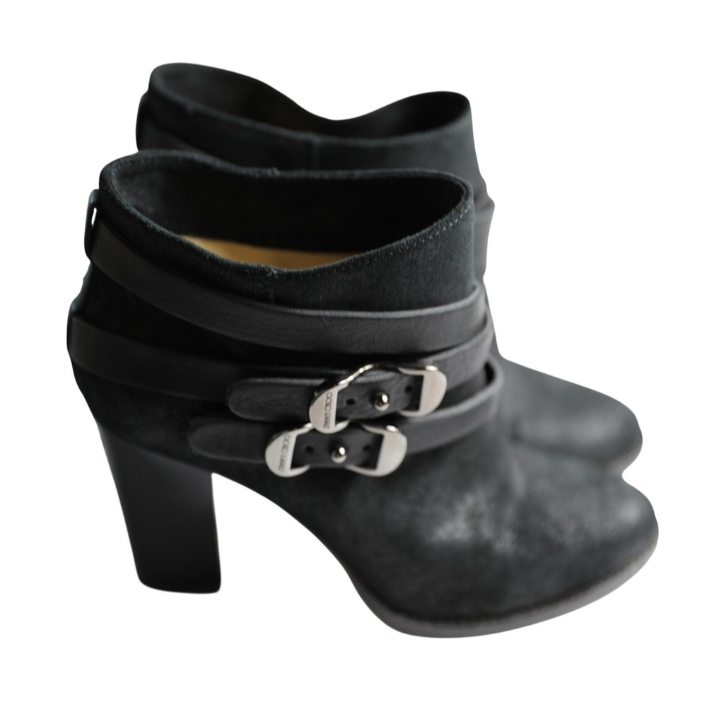 Jimmy Choo Black Suede Leather Buckle Strap Block Heel Ankle Boots Booties SZ 39